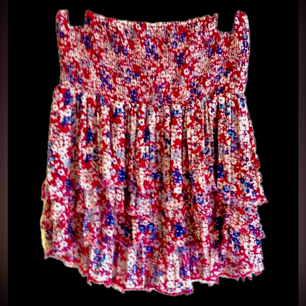 Vintage Free People Strapless Floral Tube Top/Skirt Tiered Front/Back Raw Hem - Picture 7 of 15